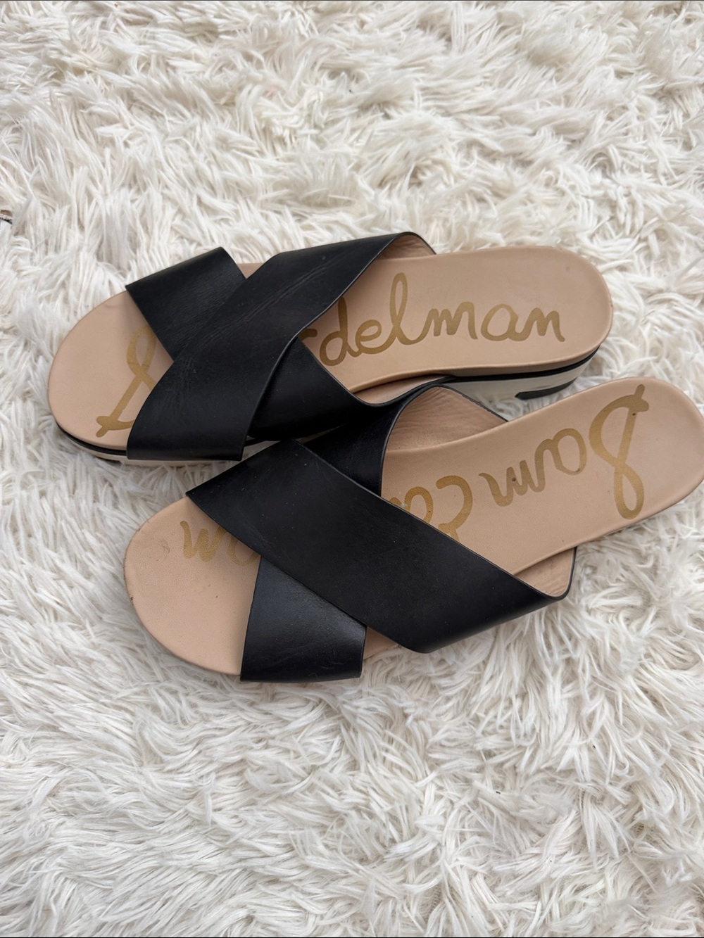 Sam Edelman Black Crossband Slide Sandals